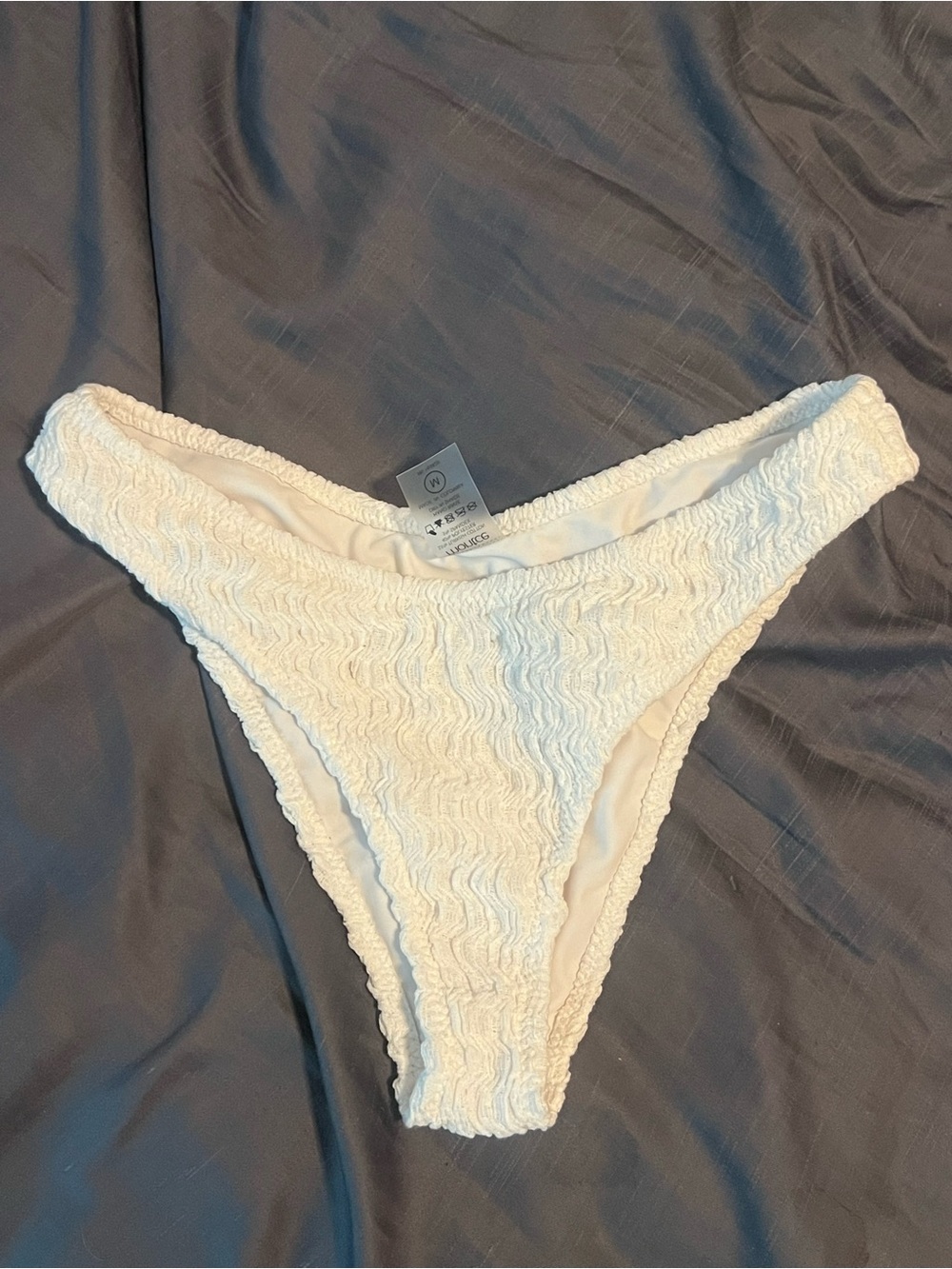 EUC Montce White Ruched Lulu Added Coverage Bikini Bottom Size Medium